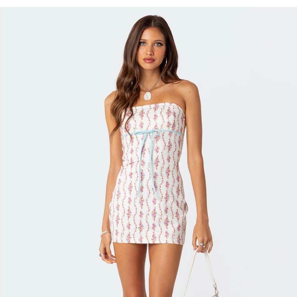 Edikted Jules Strapless Floral Pattern Mini Dress size M